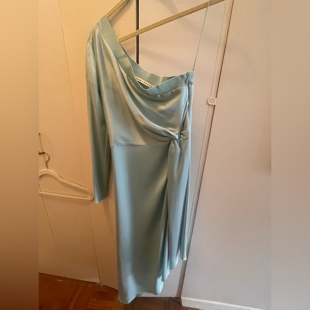 Alice + Olivia Light Blue Satin Midi Dress
